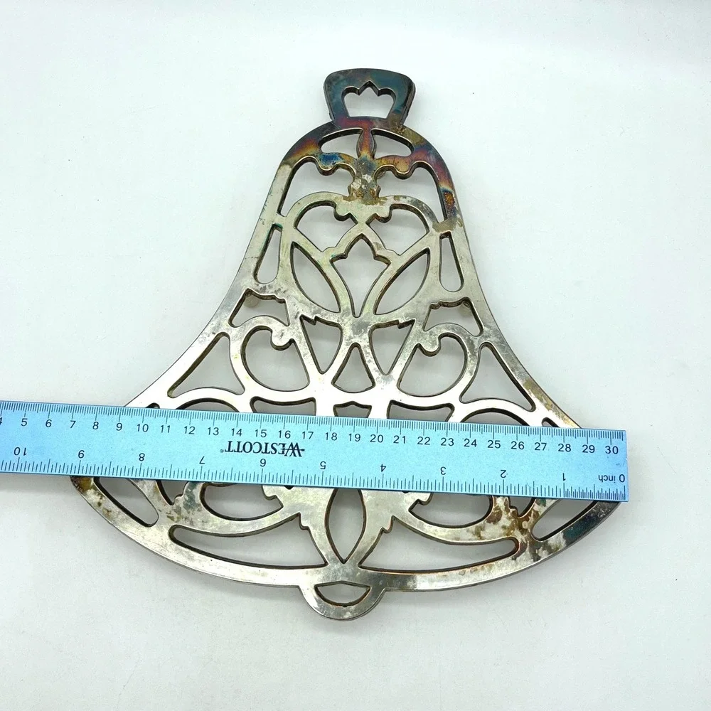 Vintage Bell Shaped Trivet Or Hot Pad Ornate Filigree‎ Metal Decor
